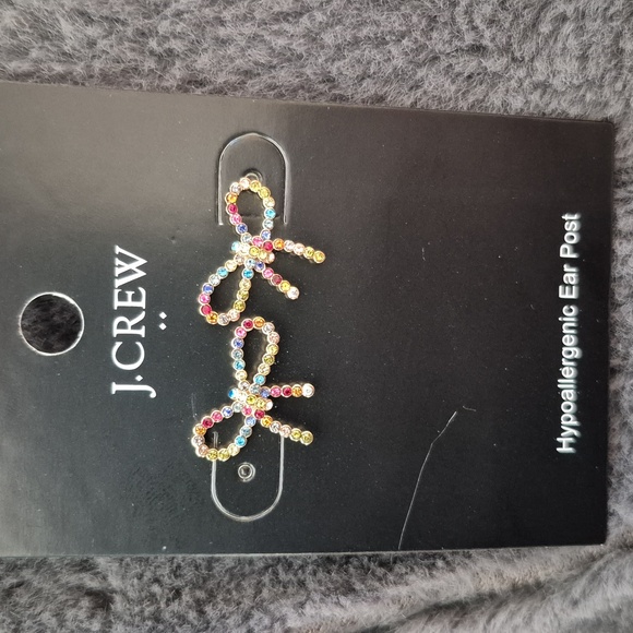 Hypoallergenic Rainbow 🌈 Rhinstone Bow Earrings From J. Crew! NWT! - Picture 3 of 8